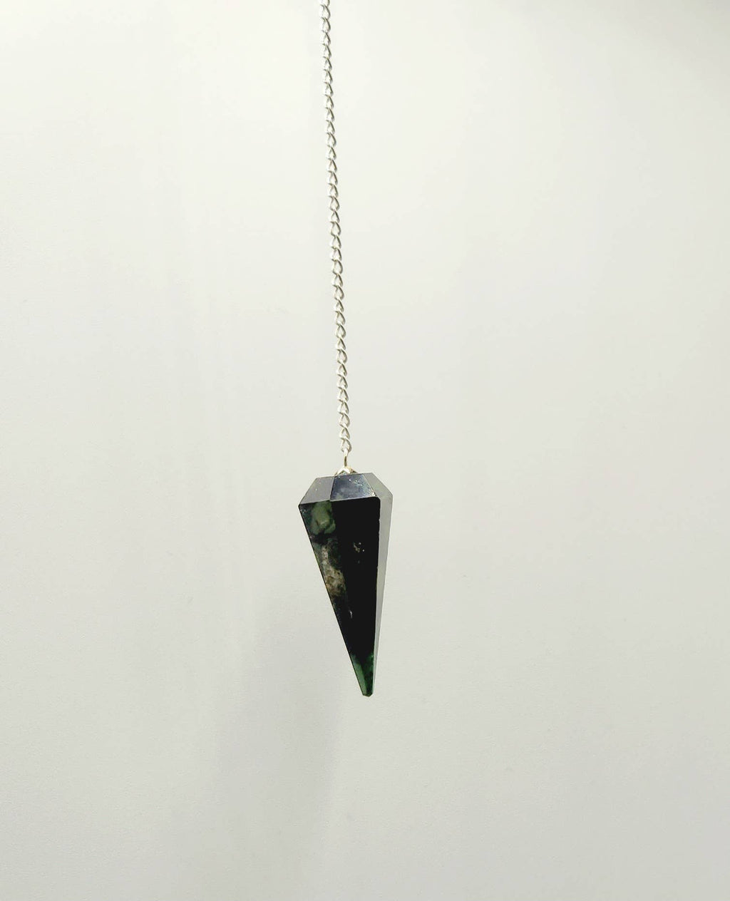 Kambaba Jasper Pendulum w/Silver Plated Chain & Clear Quartz