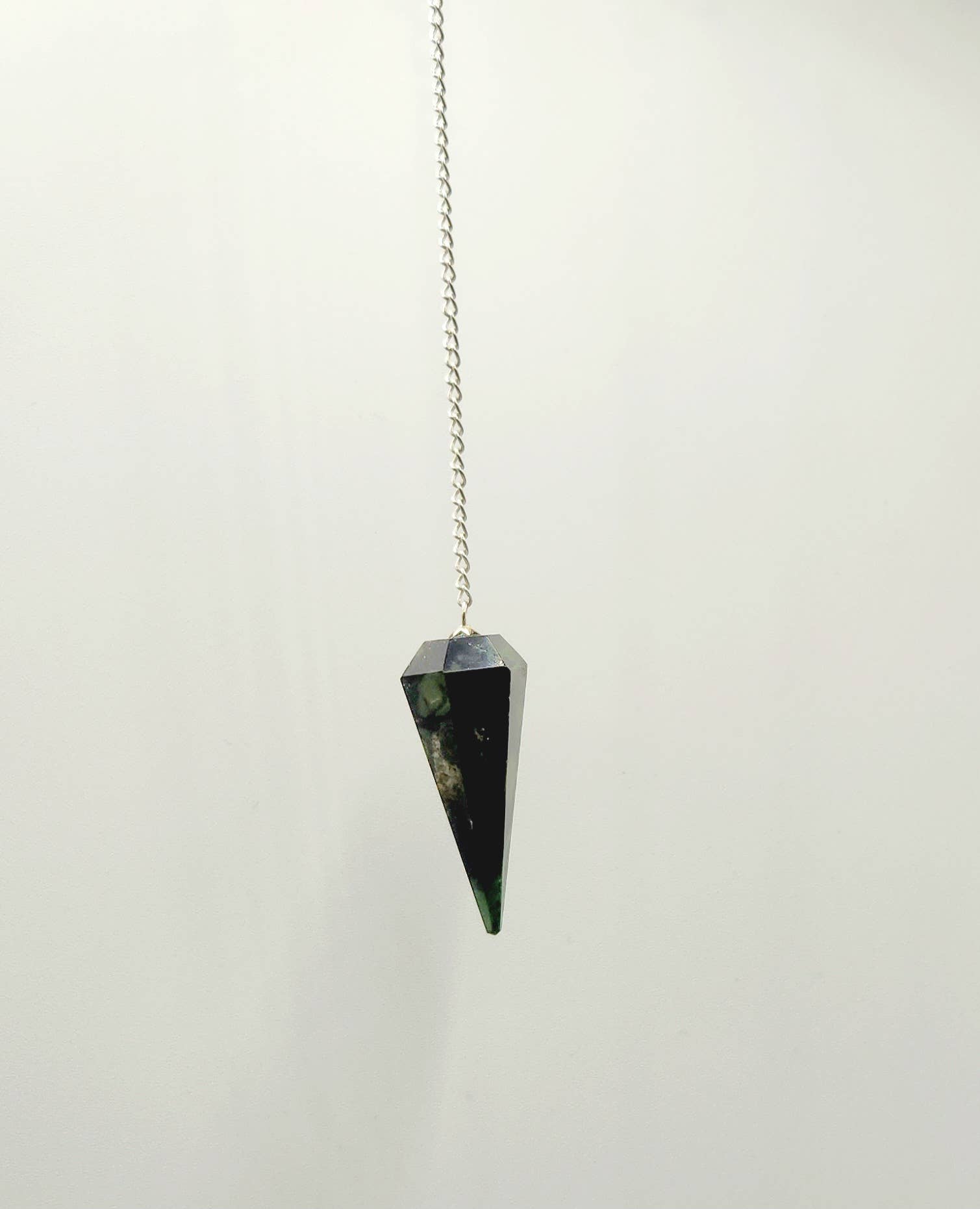 Kambaba Jasper Pendulum w/Silver Plated Chain & Clear Quartz