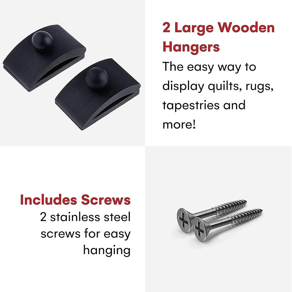 Classy Clamps Wooden Quilt Wall Hangers - 2 Large Clips (Black) and Screws for Wall Hangings - Tapestry Hangers / Quilt Hangers for Wall Hangings - Quilt Clips / Wall Clips for Hanging / Quilt Rack