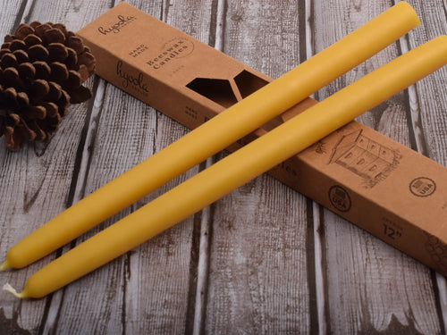 14 Inch - Handmade All Natural Beeswax Taper Candles - Honey Scent 4 Pack
