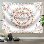 Mandala Tapestry Wall Hanging Flower Psychedelic Tapestry Wall Hanging Decor for Living Room Bedroom Bohemian Plant Print (Off-White, 51.18" X 59.06")