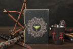 Blank Leather Journal - Luna Moths Printed, Handstiched Binding, Brass Closure and Handmade Paper
