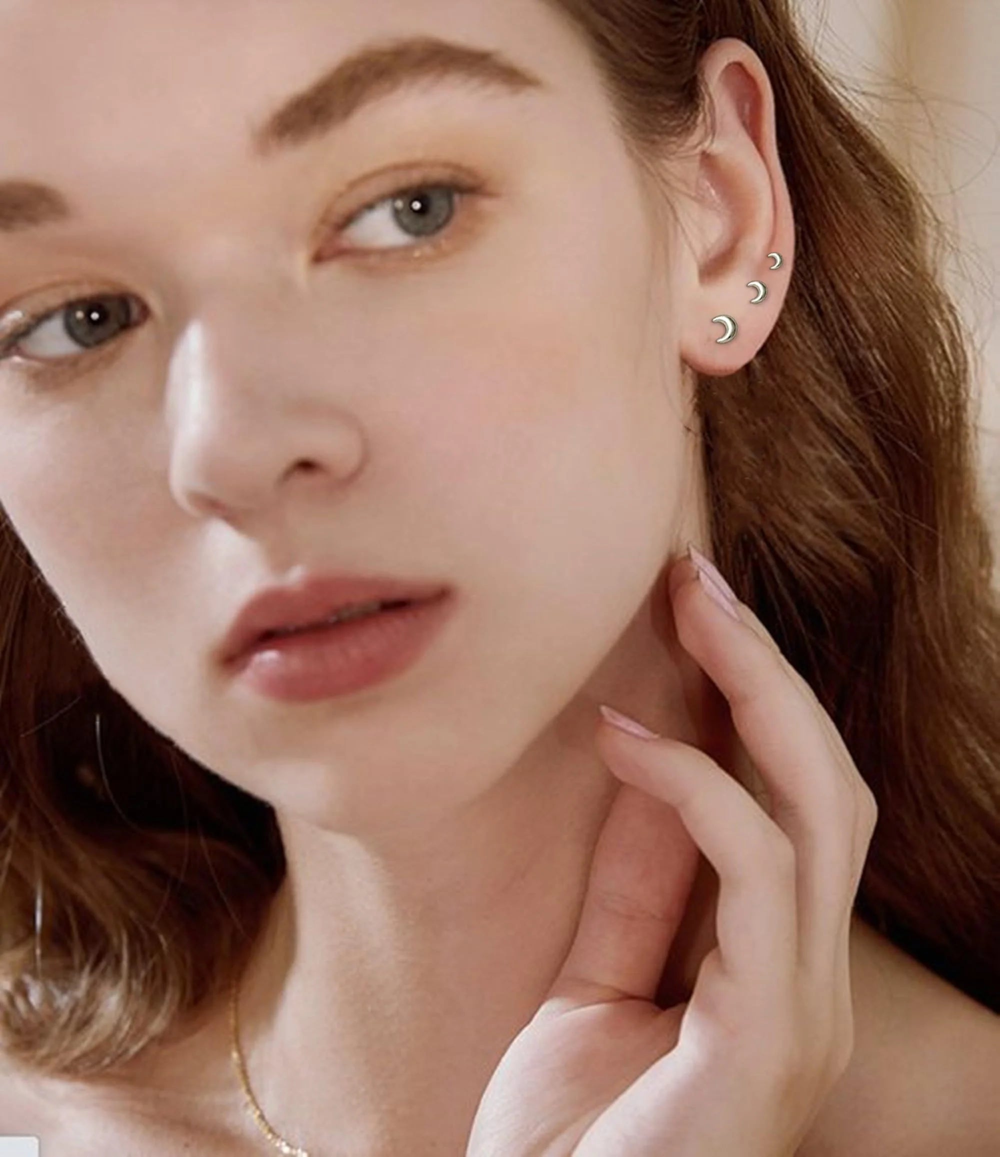 3 Pairs - Tiny Crescent Moon Stud Earrings - S925 Sterling Silver Hypoallergenic Post