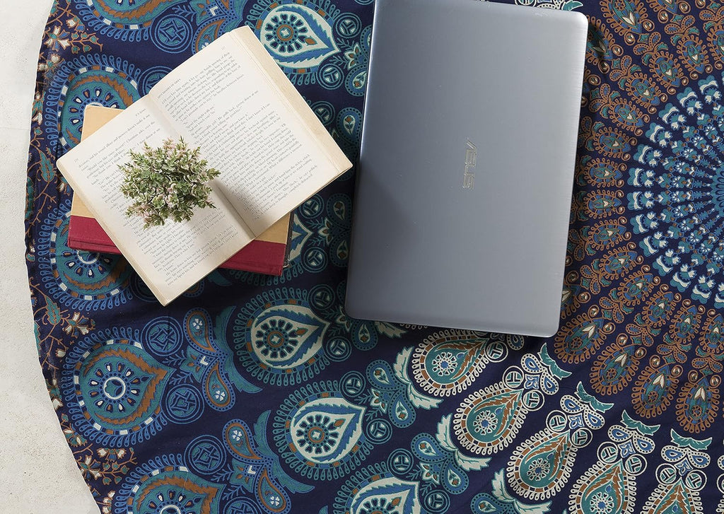 round Tapestry Set of 2, Wall Hanging Ombre Hippie Mandala Bohemian Hippy Intricate Indian Tapestries Tablecloth 70 Inches,(178Cm) Purple & Blue