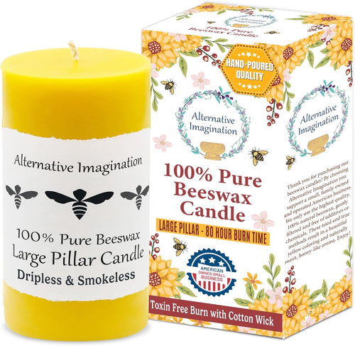 100% Pure Beeswax Large Pillar Candle – 3x6 inch