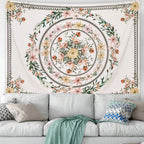 Mandala Tapestry Floral Medallion Tapestry Sketched Flower Plant Tapestry Bohemian Hippie Tapestry for Room (59.1 X 59.1 Inches)
