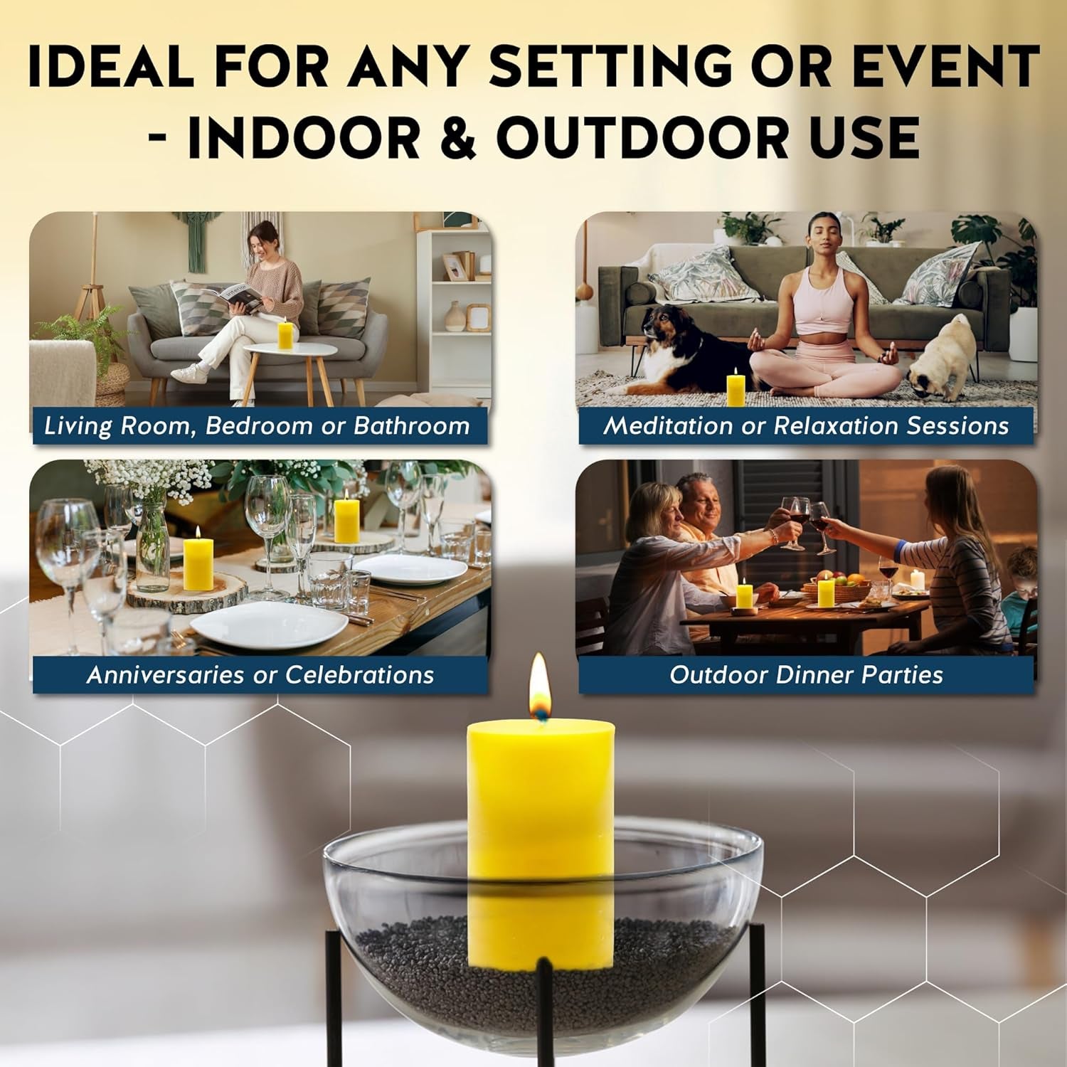 100% Pure Beeswax Large Pillar Candle – 3x6 inch