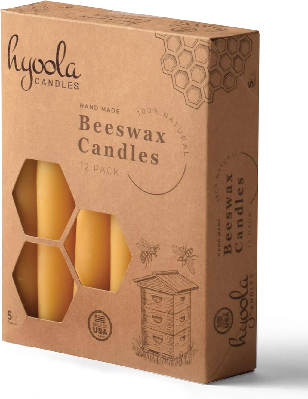 5" All Natural Beeswax Taper Candles - 5 Hour Burn Time - 5 Pack