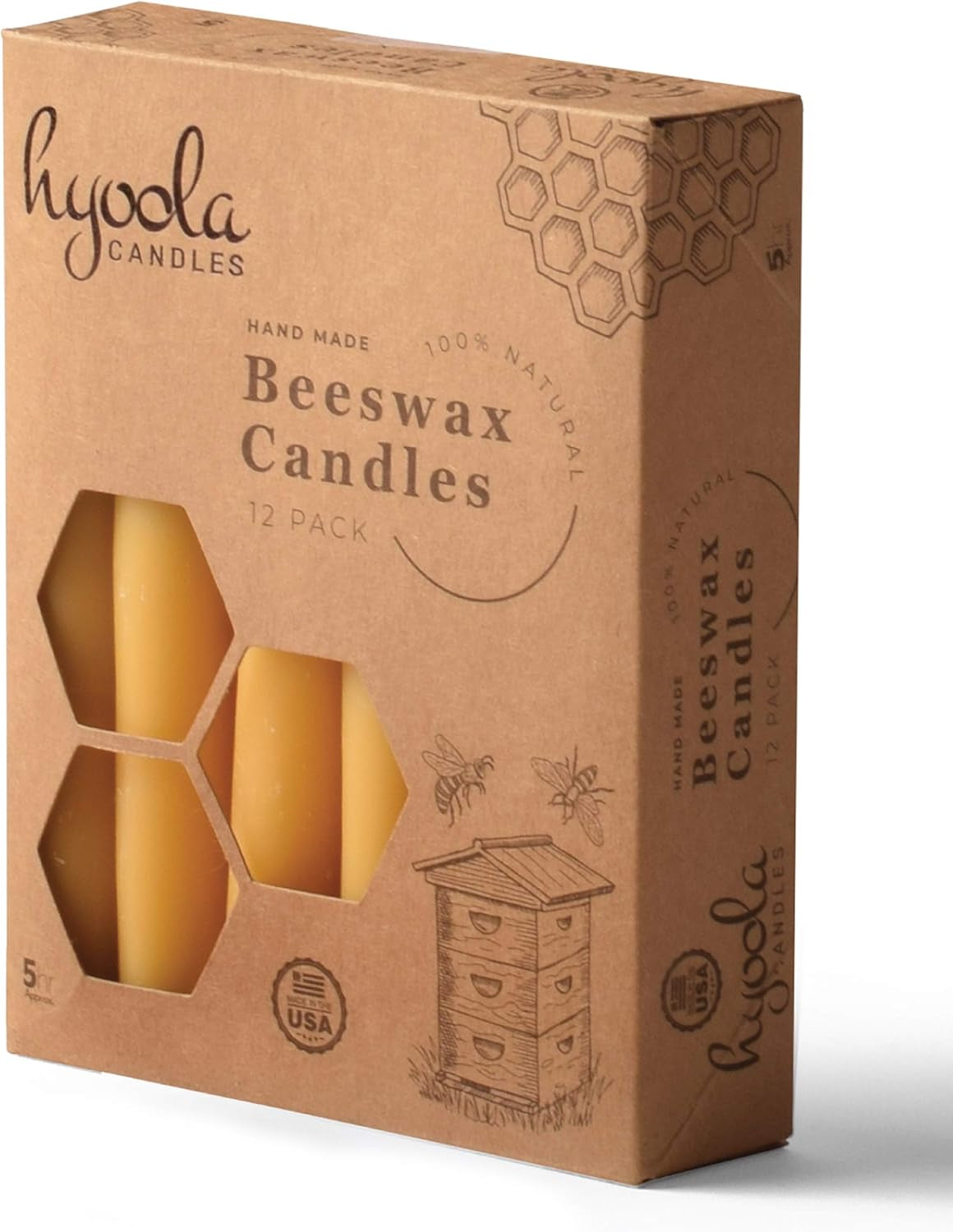 5" All Natural Beeswax Taper Candles - 5 Hour Burn Time - 5 Pack
