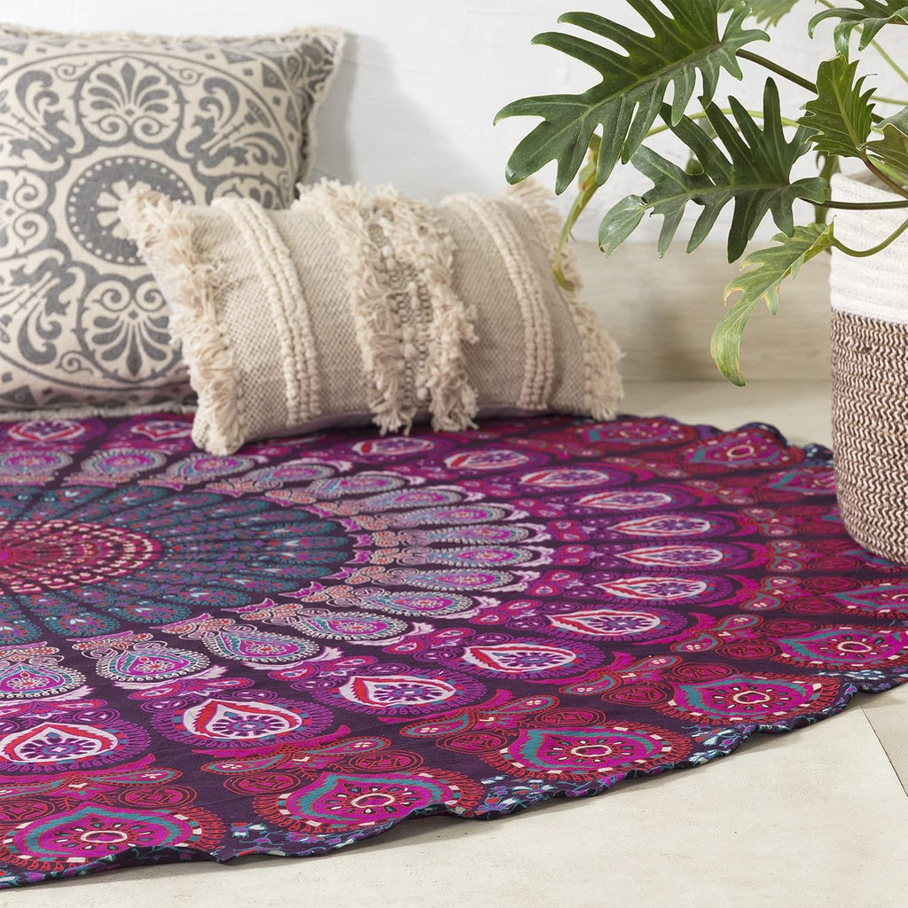 round Tapestry Set of 2, Wall Hanging Ombre Hippie Mandala Bohemian Hippy Intricate Indian Tapestries Tablecloth 70 Inches,(178Cm) Purple & Blue
