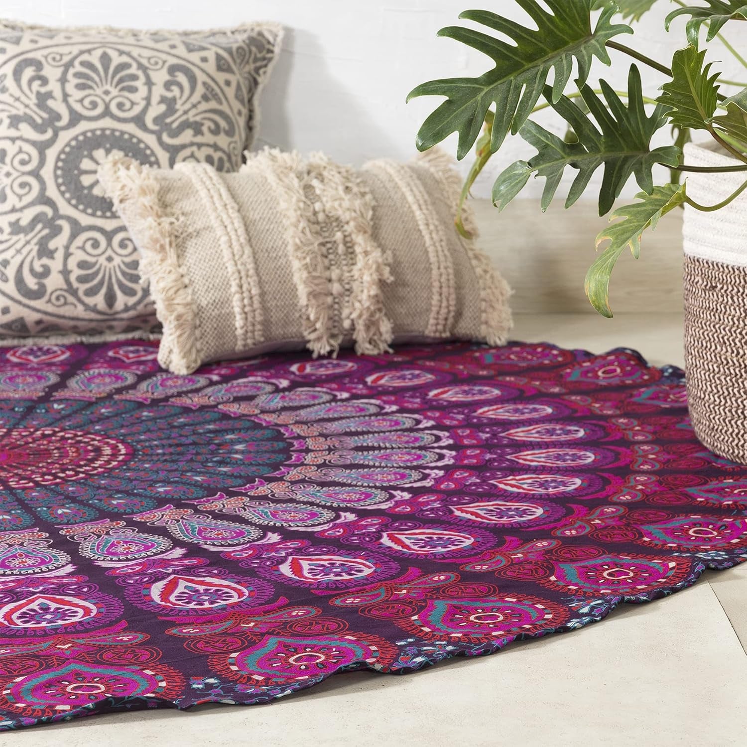 round Tapestry Set of 2, Wall Hanging Ombre Hippie Mandala Bohemian Hippy Intricate Indian Tapestries Tablecloth 70 Inches,(178Cm) Purple & Blue