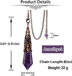 Natural Amethyst Crystal 12 Facted Therapy Healing Dowsing Divination Pendulum - Reiki Charged Chakra Balancing Pendant with Chain