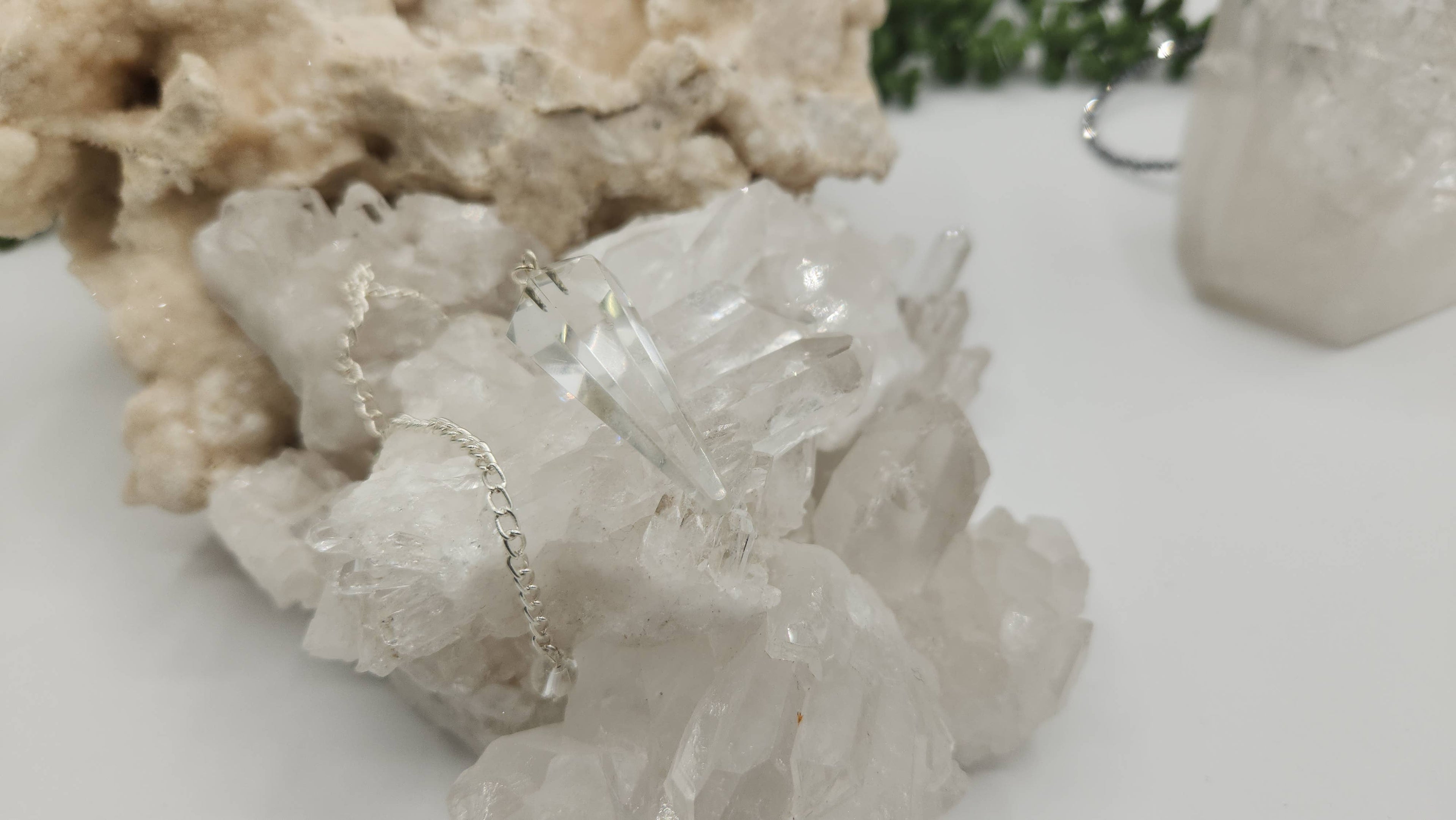 Clear Quartz Pendulum w/Silver Plated Chain