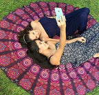 round Tapestry Set of 2, Wall Hanging Ombre Hippie Mandala Bohemian Hippy Intricate Indian Tapestries Tablecloth 70 Inches,(178Cm) Purple & Blue
