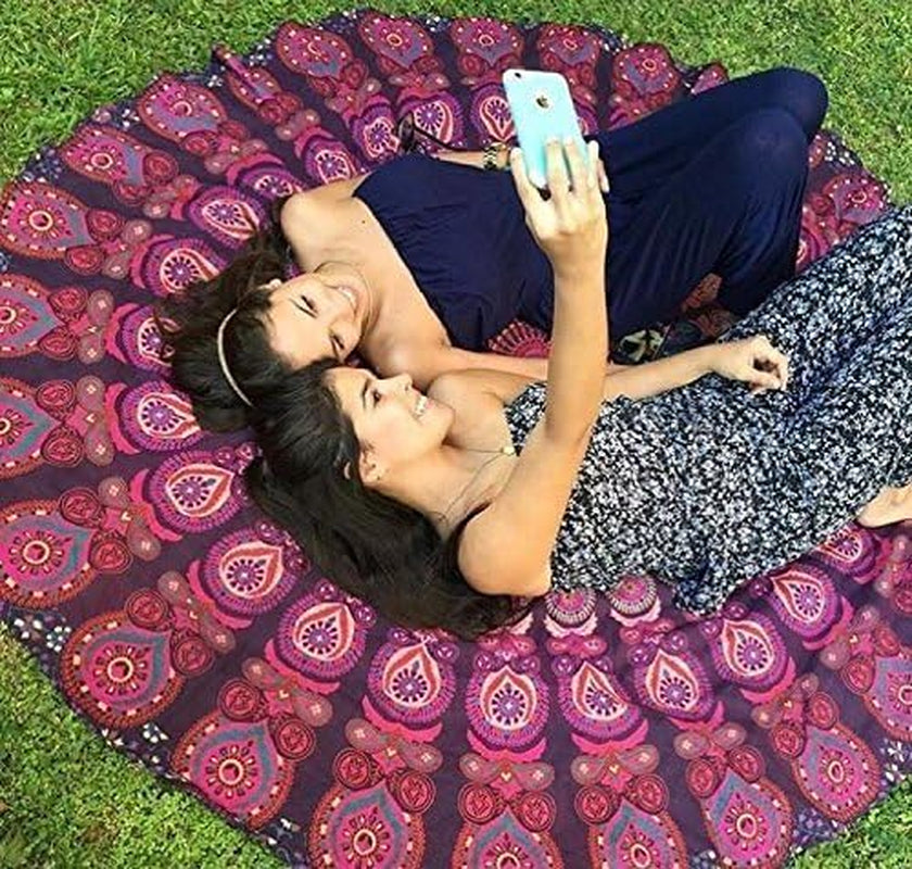 round Tapestry Set of 2, Wall Hanging Ombre Hippie Mandala Bohemian Hippy Intricate Indian Tapestries Tablecloth 70 Inches,(178Cm) Purple & Blue