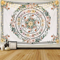 Mandala Tapestry Floral Medallion Tapestry Sketched Flower Plant Tapestry Bohemian Hippie Tapestry for Room (59.1 X 59.1 Inches)