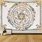 Mandala Tapestry Floral Medallion Tapestry Sketched Flower Plant Tapestry Bohemian Hippie Tapestry for Room (59.1 X 59.1 Inches)