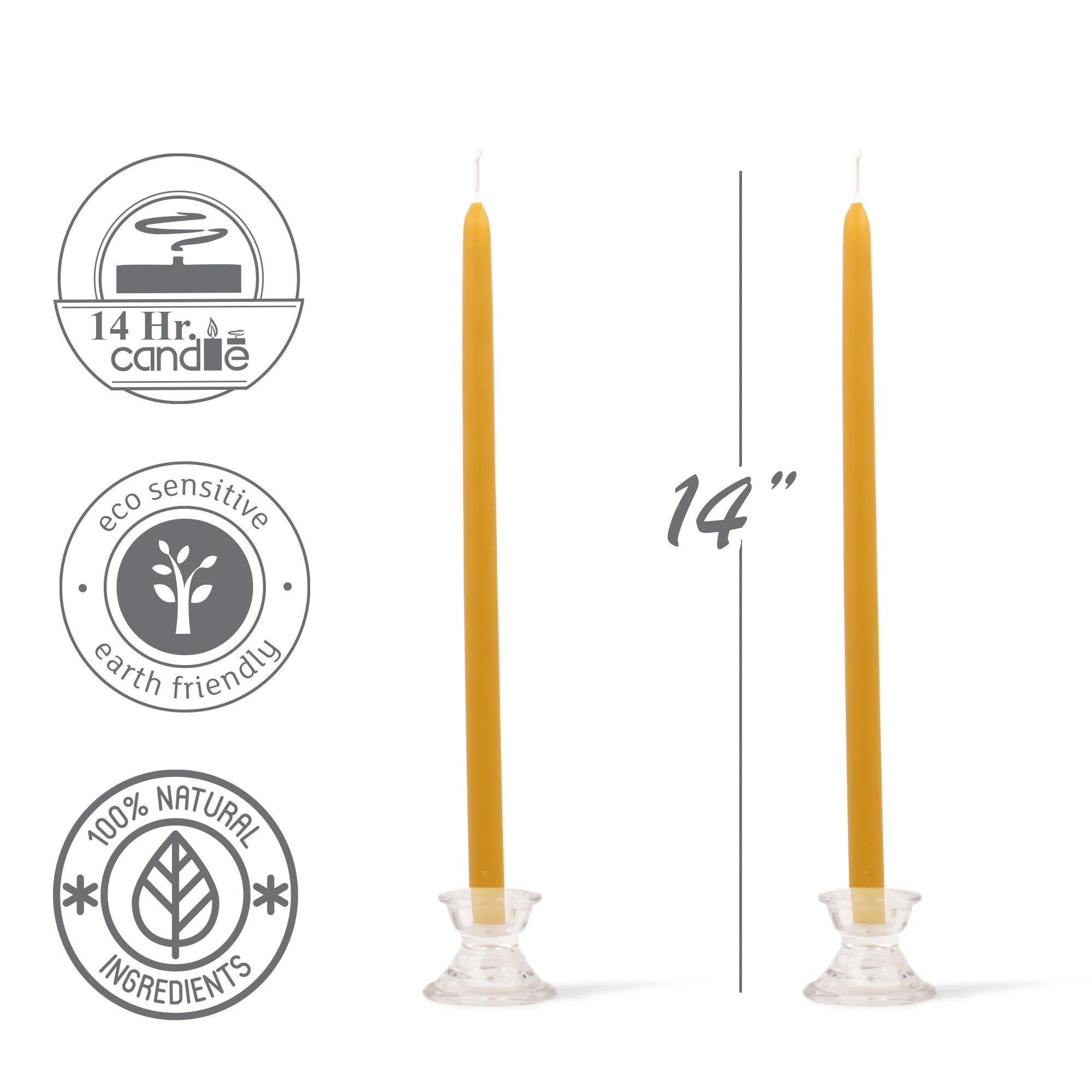 14 Inch - Handmade All Natural Beeswax Taper Candles - Honey Scent 4 Pack