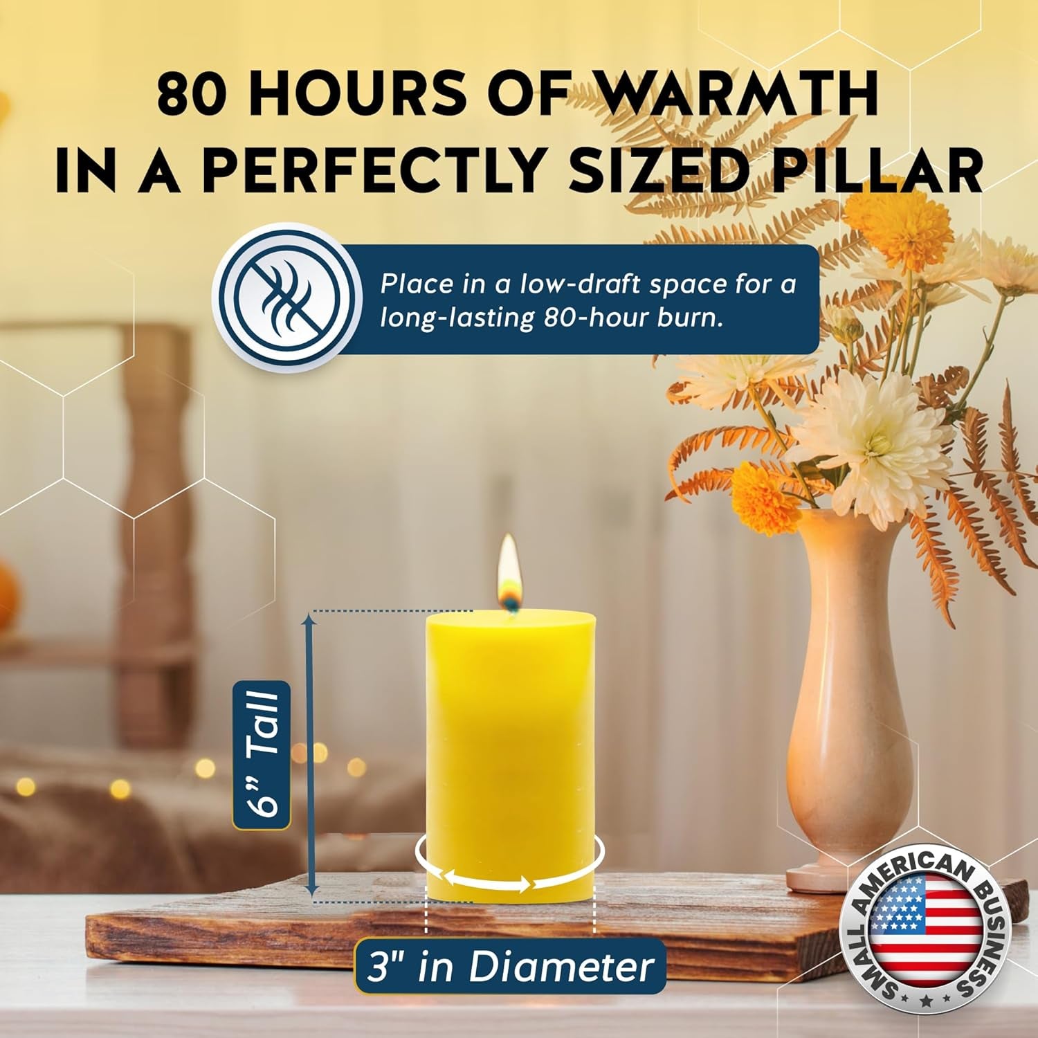 100% Pure Beeswax Large Pillar Candle – 3x6 inch