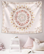 Mandala Tapestry Wall Hanging Flower Psychedelic Tapestry Wall Hanging Decor for Living Room Bedroom Bohemian Plant Print (Off-White, 51.18" X 59.06")