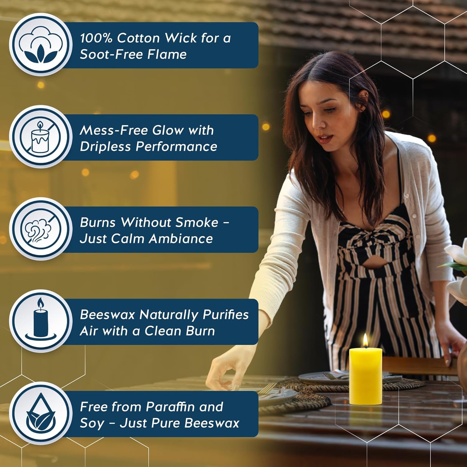 100% Pure Beeswax Large Pillar Candle – 3x6 inch