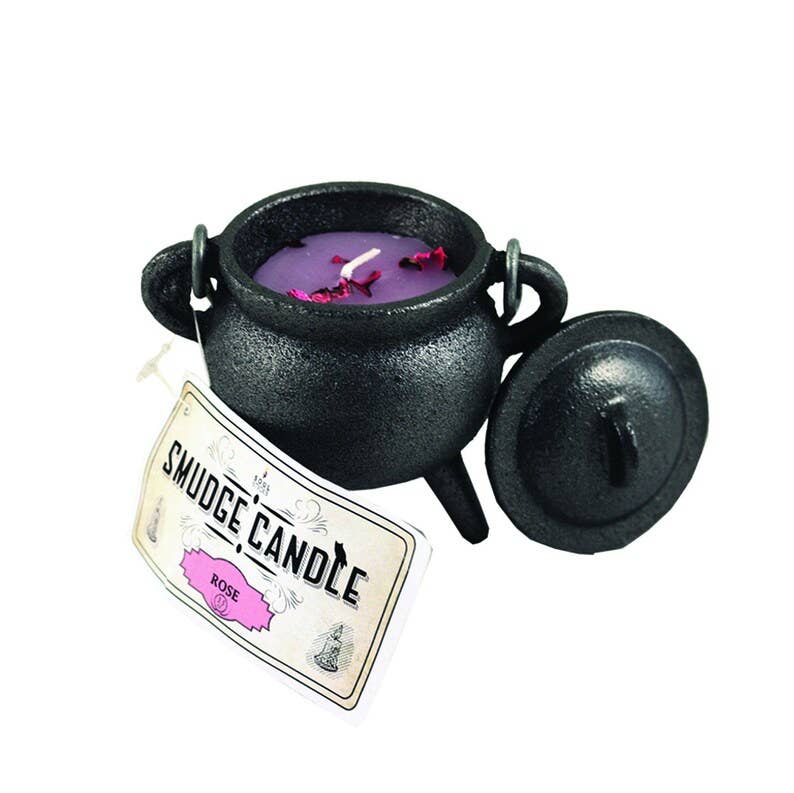 Cast Iron Cauldron & Smudge Candle - Rose - 4"