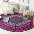 round Tapestry Set of 2, Wall Hanging Ombre Hippie Mandala Bohemian Hippy Intricate Indian Tapestries Tablecloth 70 Inches,(178Cm) Purple & Blue