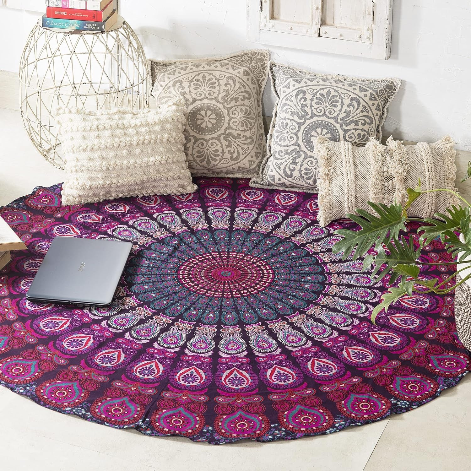 round Tapestry Set of 2, Wall Hanging Ombre Hippie Mandala Bohemian Hippy Intricate Indian Tapestries Tablecloth 70 Inches,(178Cm) Purple & Blue