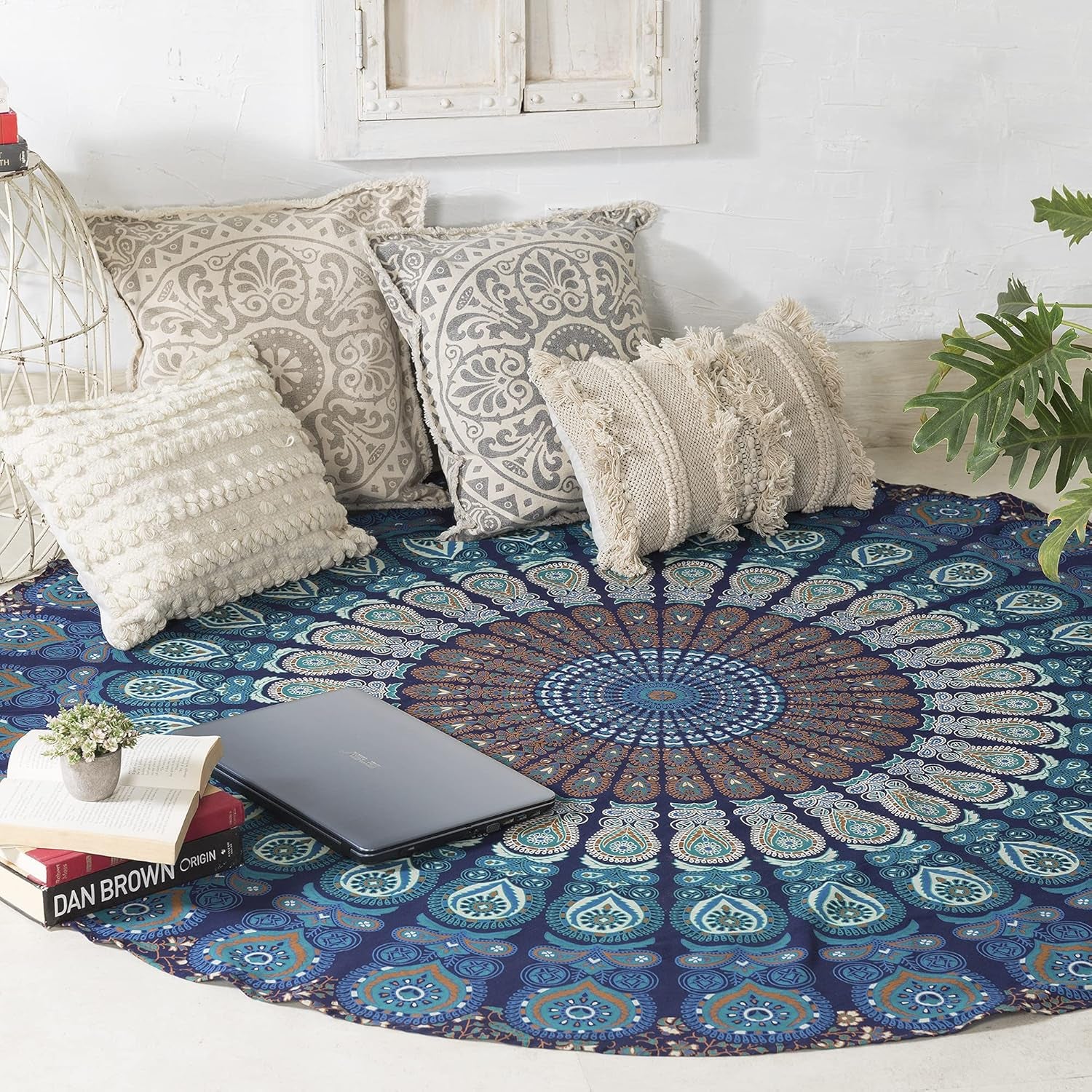 round Tapestry Set of 2, Wall Hanging Ombre Hippie Mandala Bohemian Hippy Intricate Indian Tapestries Tablecloth 70 Inches,(178Cm) Purple & Blue
