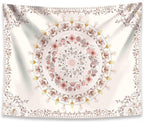 Mandala Tapestry Wall Hanging Flower Psychedelic Tapestry Wall Hanging Decor for Living Room Bedroom Bohemian Plant Print (Off-White, 51.18" X 59.06")