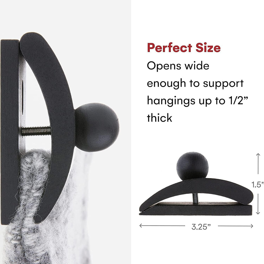 Classy Clamps Wooden Quilt Wall Hangers - 2 Large Clips (Black) and Screws for Wall Hangings - Tapestry Hangers / Quilt Hangers for Wall Hangings - Quilt Clips / Wall Clips for Hanging / Quilt Rack