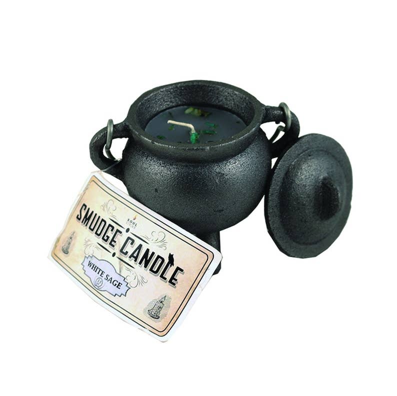 Cast Iron Cauldron & Smudge Candle - White Sage - 4"