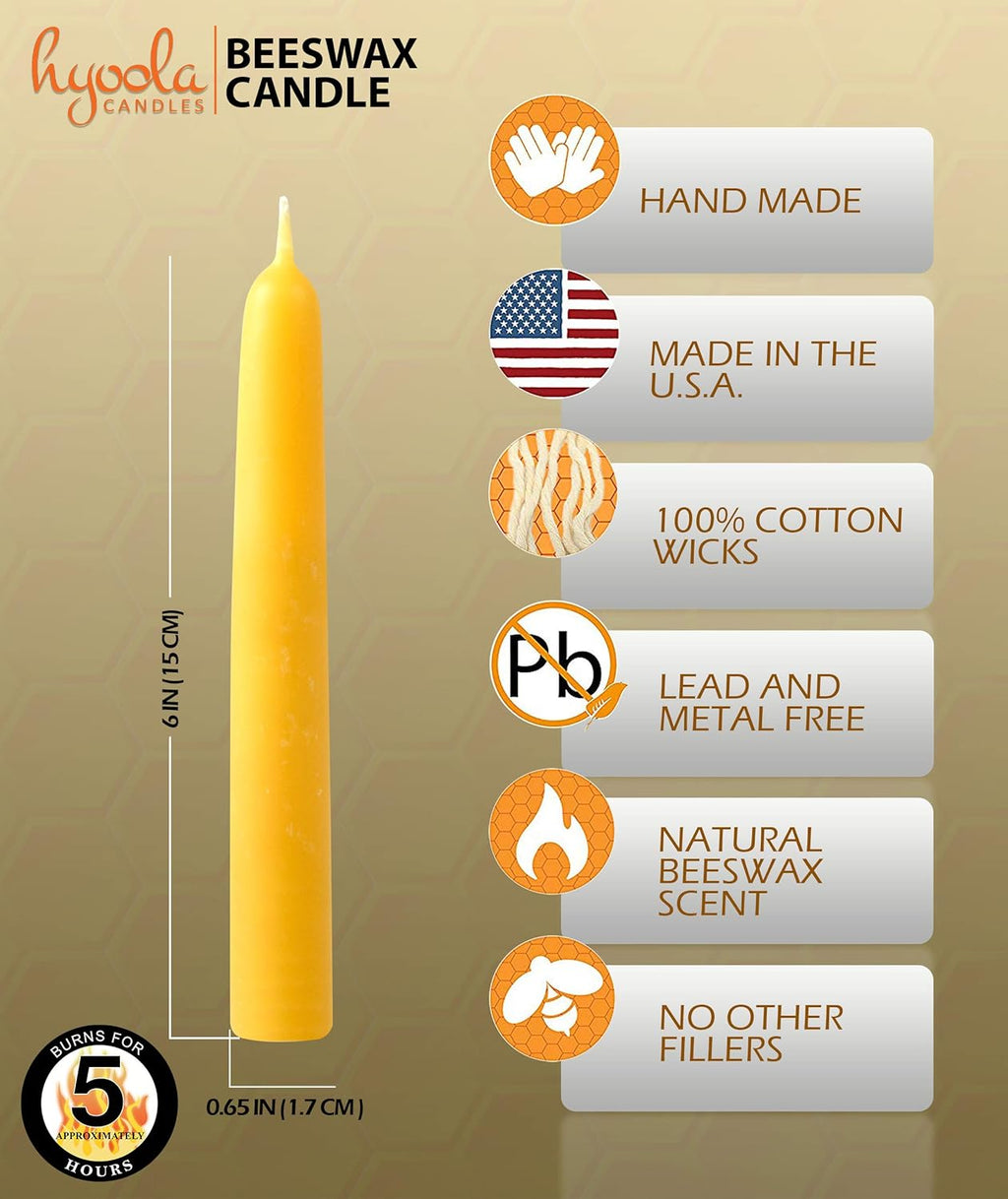 5" All Natural Beeswax Taper Candles - 5 Hour Burn Time - 5 Pack