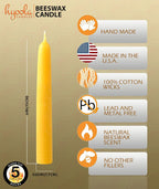 5" All Natural Beeswax Taper Candles - 5 Hour Burn Time - 5 Pack