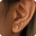 3 Pairs - Tiny Crescent Moon Stud Earrings - Crafted from S925 Sterling Silver with 18K Gold Plated - Hypoallergenic Post