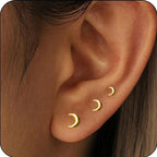 3 Pairs - Tiny Crescent Moon Stud Earrings - Crafted from S925 Sterling Silver with 18K Gold Plated - Hypoallergenic Post