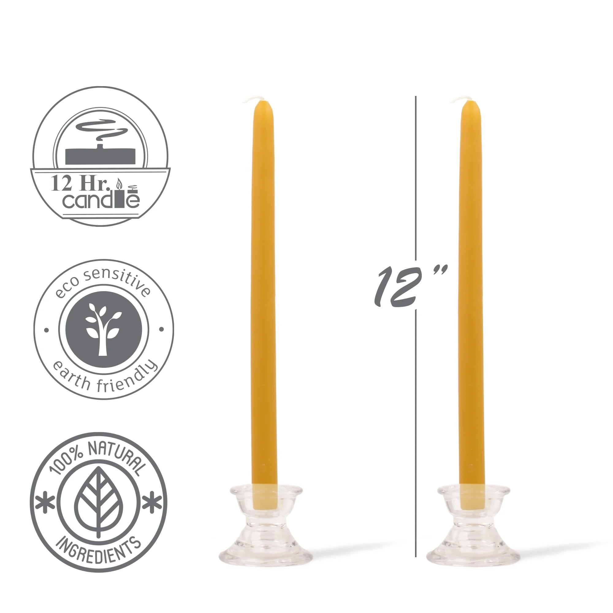 12 Inch - Handmade All Natural Beeswax Taper Candles - Honey Scent 4 Pack